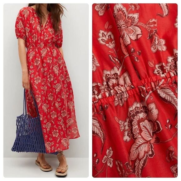 Mango Floral Print Midi Dress Pockets - Picture 4 of 5